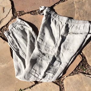 Nicole Miller Linen Pale Sage Cargo Jogger Pants